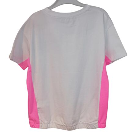 7-14 Yaş Kız Çocuk T-Shirt Baskılı Beyaz - Pembe Belden Lastikli