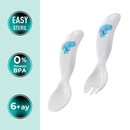 Mamajoo Desenli Kaşık & Çatal Seti / Mavi Fil