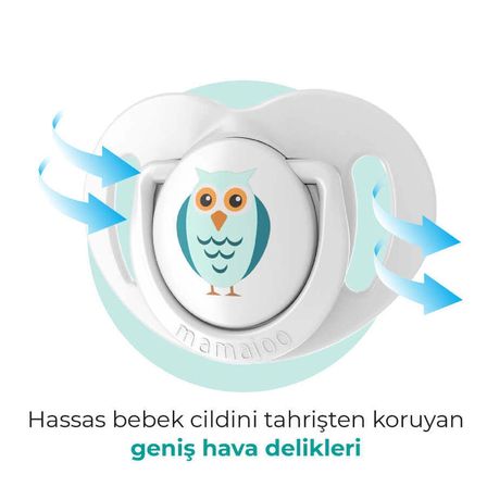 Mamajoo Ortodontik Emzik 12 Ay+ Baykuş | Tekli, Silikon, Damaklı - Saklama Kabı Hediyeli