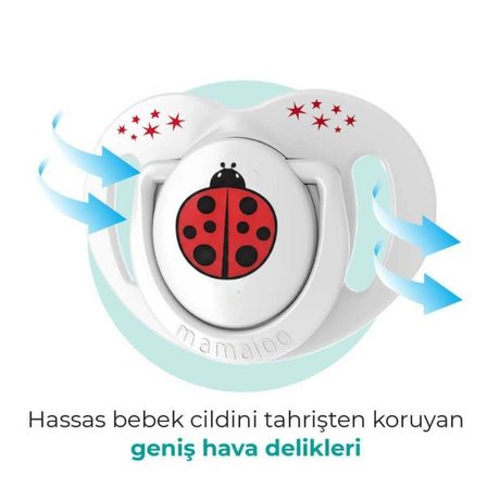 Mamajoo Ortodontik Emzik 0 Ay+ Uğur Böceği | Tekli, Silikon, Damaklı - Saklama Kabı Hediyeli