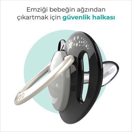 Mamajoo Ortodontik Emzik Seti 6 Ay+ Black & Pearl | İkili, Silikon, Damaklı | Sterilizasyon & Saklama Kabı Hediyeli