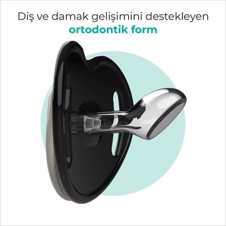 Mamajoo Ortodontik Emzik Seti 12 Ay+ Black & Pearl | İkili, Silikon, Damaklı | Sterilizasyon & Saklama Kabı Hediyeli