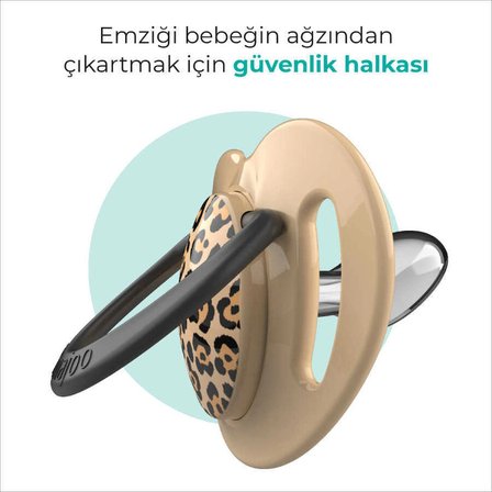 Mamajoo Ortodontik Emzik Seti 6 Ay+ Beige Leopard | İkili, Silikon, Damaklı | Sterilizasyon & Saklama Kabı Hediyeli