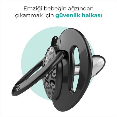 Mamajoo Ortodontik Emzik Seti 12 Ay+ Anthracite Leopard | İkili, Silikon, Damaklı | Sterilizasyon & Saklama Kabı Hediyeli