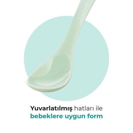 Mamajoo Ergonomik Beslenme Kaşık Seti Powder Green & Beyaz, 6 Ay+ İkili - Saklama Kabı Hediyeli