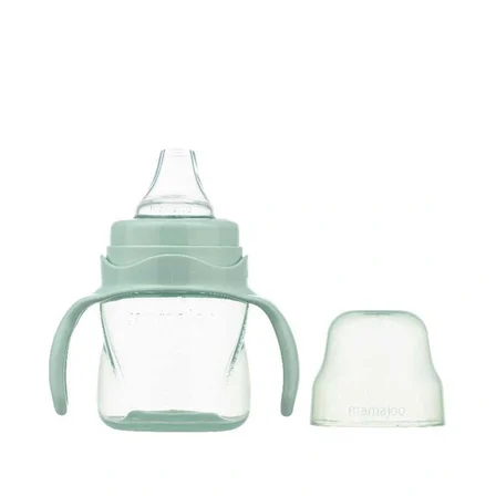 Mamajoo Antikolik Akıtmaz Alıştırma Bardağı 160 ml & İkili Ergonmik Beslenme Kaşığı - Powder Green
