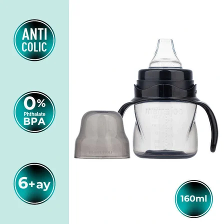 Mamajoo Antikolik Biberon 250 ml & Antikolik Akıtmaz Alıştırma Bardağı 160 ml – Black