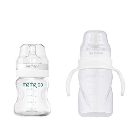 Mamajoo Silver Biberon 150 ml & Kulplu Eğitici Bardak 270 ml / Beyaz