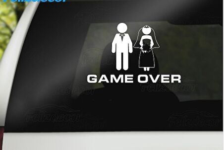 Game Over Düğün Arabası Sticker Yapıştırma Araba Süsleme
