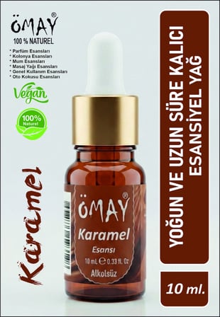 Karamel Esansiyel Koku Yağı 10 ml Damlalıklı Şişede ve Doğal Vegan