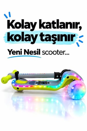 Galaxy Ride Yeni Nesil 3-9 Yaş Işıklı Çocuk Scooterı 20 LED Işık Modlu, Silikon Tekerli, 3 Kademeli, Katlanabilir