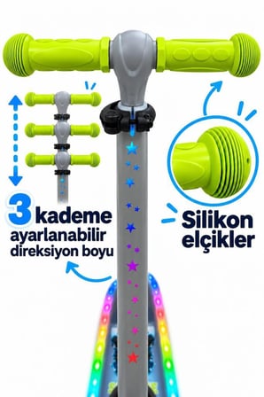 Galaxy Ride Yeni Nesil 3-9 Yaş Işıklı Çocuk Scooterı 20 LED Işık Modlu, Silikon Tekerli, 3 Kademeli, Katlanabilir