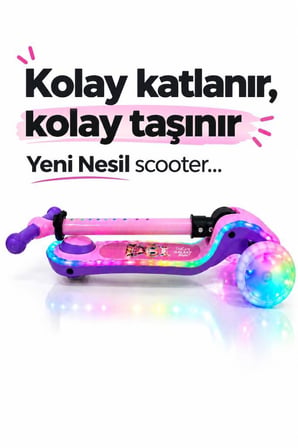 Galaxy Ride Yeni Nesil 3-9 Yaş Işıklı Çocuk Scooterı 20 LED Işık Modlu, Silikon Tekerli, 3 Kademeli, Katlanabilir