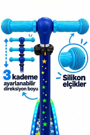 Galaxy Ride Yeni Nesil 3-9 Yaş Işıklı Çocuk Scooterı 20 LED Işık Modlu, Silikon Tekerli, 3 Kademeli, Katlanabilir
