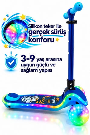 Galaxy Ride Yeni Nesil 3-9 Yaş Işıklı Çocuk Scooterı 20 LED Işık Modlu, Silikon Tekerli, 3 Kademeli, Katlanabilir