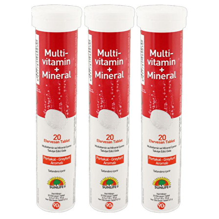 Sunlife Multivitamin Mineral 20 Efervesan Tablet x 3 Adet