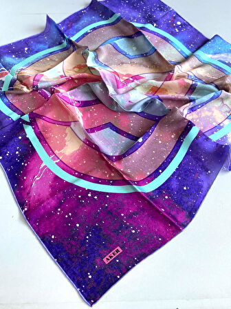 Aker Sura Saf İpek Eşarp 49608 Mor Karışık Desen