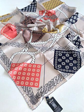 Aker Tivil Saf İpek Eşarp 49617 Vizon Karışık Desen