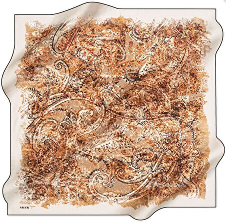 Aker Sura Saf İpek Eşarp 8185701 - 313 Krem  Karışık Desen