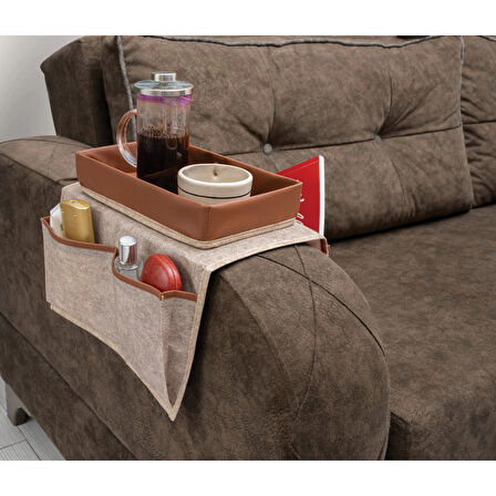 Çok Amaçlı Deri Şeritli Cepli Koltuk Kenarı Düzenleyici 03938