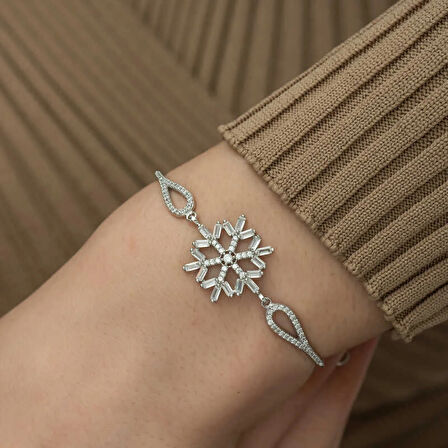 925 Ayar ​Gümüş Baget Taşlı Kar Tanesi Bileklik T5243 (599599)