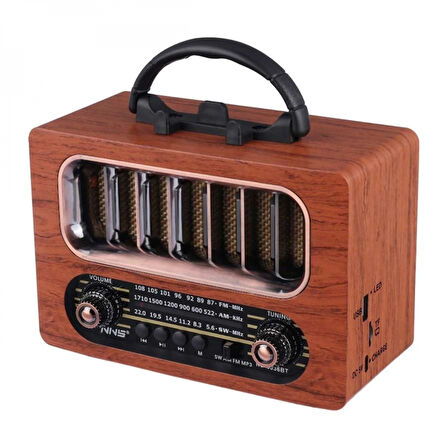 Orta Boy Retro Ahşap Tasarım Bluetooth Hoparlörlü Radyo – FM/AM Destekli, Şarjlı ve Taşınabiliri Radyo NS-6636