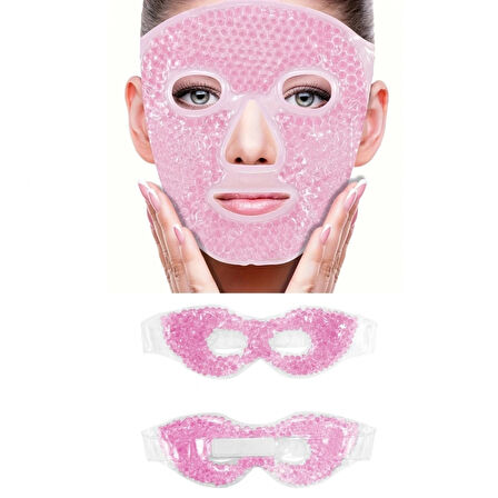 Terapi Jel Boncuklu Yüz Ve Göz Maskesi Seti Pembe Sıcak Ve Soğuk Kullanım