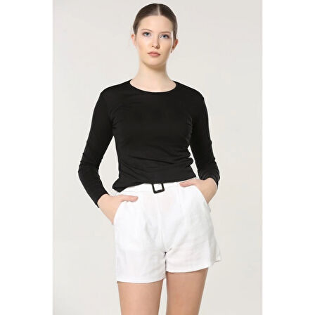 Rahat Ve Şık Uzun Kollu Bisiklet Yaka Likralı Viskon Penye Body Siyah