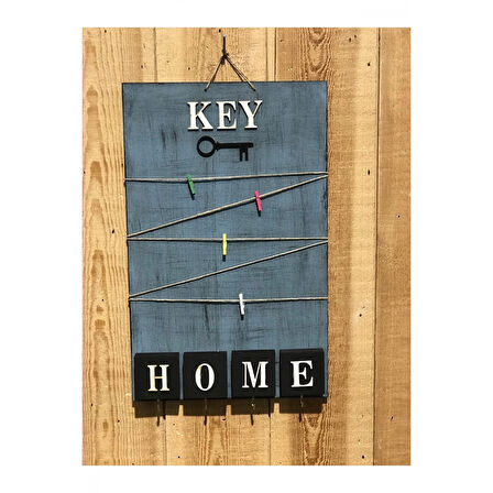 Dekoratif Home Keys Ahşap Resimlik Ve Notluk (saks Mavisi)
