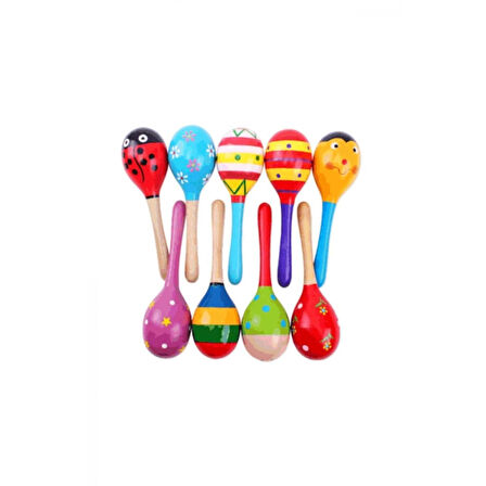 Renkli Ahşap Marakas Boncuklu Ritim Çıngırağı Çocuklar İçin Eğitici Ve Eğlenceli Müzik Aleti (4 Adet)