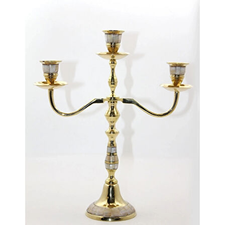 Pirinç Sedefli 3'lü Şamdan 19124