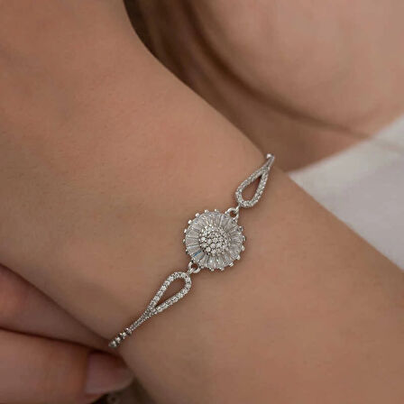 925 Ayar Gümüş Rodyum Baget Taşlı Sonsuzluk Bileklik T5310 (599599)