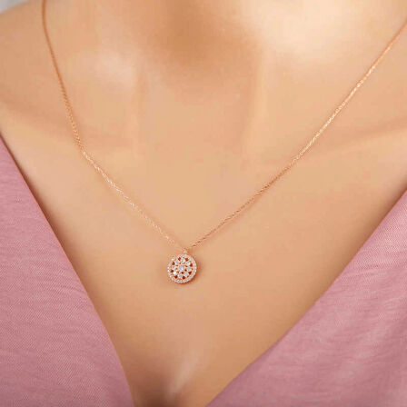 925 Ayar Gümüş Rose Çiçek Kadın Gümüş Kolye T7376 (599599)