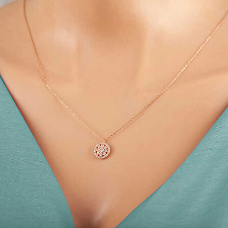 925 Ayar Gümüş Rose Çiçek Kadın Gümüş Kolye T7376 (599599)