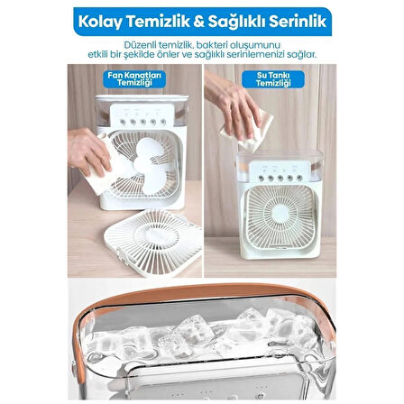 Taşınabilir Işıklı 5 Spreyli Vantilatör Buzlu Buharlı Vantilatör Mini Fan Nemlendirici