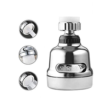 Krom 3 Fonksiyonlu Mutfak Lavabo Başlığı 360 Derece Döner Musluk Ucu