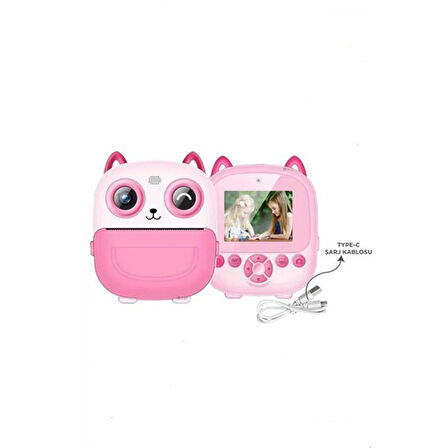 Dijital Video Fotoğraf App Destekli Çocuk Kamerası Termal Resim Kağıt Baskılı Yazıcı Pembe