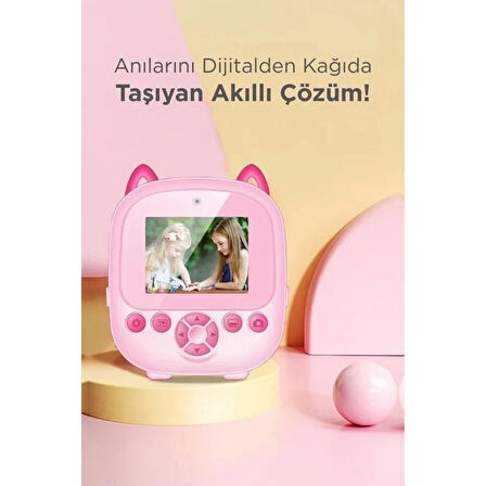 Dijital Video Fotoğraf App Destekli Çocuk Kamerası Termal Resim Kağıt Baskılı Yazıcı Pembe