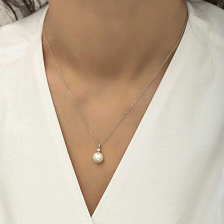 925 Ayar Gümüş Yuvarlak İnci Kadın Gümüş Kolye T5970 (599599)