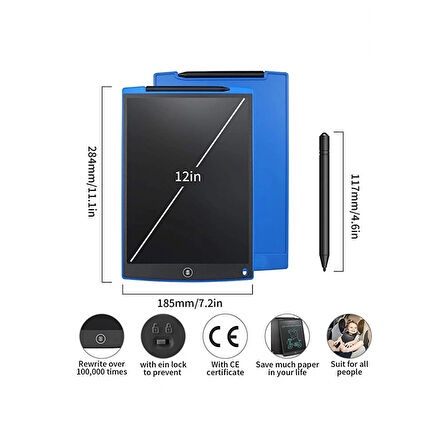 12 Inc Writing Lcd Grafik Dijital Kalemli Çizim Tableti Yazı Tahta Not Yazma Eğitim Tableti