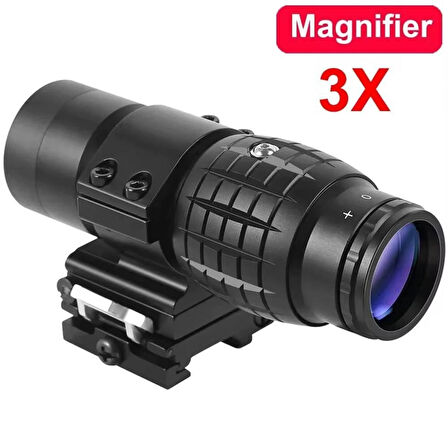 Magnifier 3x Yakınlaştırmalı Dürbün - 22mm Ray Uyumlu, Katlanır Yaylı Ayaklı