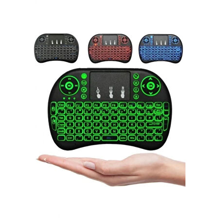 Smart Tv Box Ps3 Uyumlu Kablosuz Dokunmatik Işıklı Şarjlı Touchpadli Mini Q Klavye