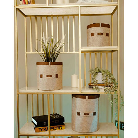 Deri Şeritli Yuvarlak Çok Amaçlı Düzenleyici Organizer Kutu Keçe Sepet (maxi) 03815