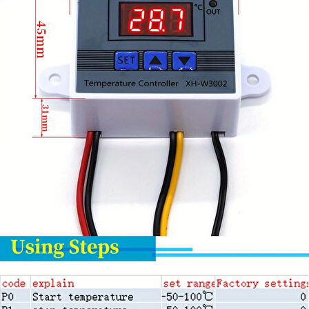 Dijital Termostat Xh-w3002 Led Ekranlı Sıcaklık Kontrol Cihazı 220v