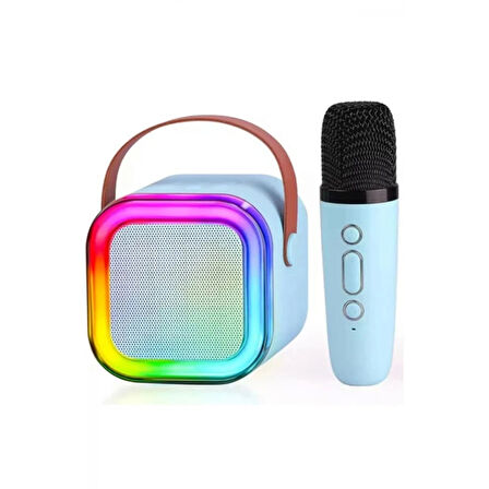 Karaoke Kablosuz Hoparlör Mikrofonlu Rgb Işıklı Bluetooth Speaker Tf Kart/usb Mavi