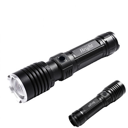 Bright Ght-5761 Xp90 Led 3 Mod Zoomlu Yağmur Suyu Geçirmez Şarjlı El Feneri 26650 Pilli