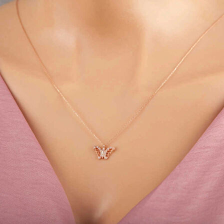 925 Ayar Gümüş Rose Kelebek Kadın Gümüş Kolye T7377 (599599)