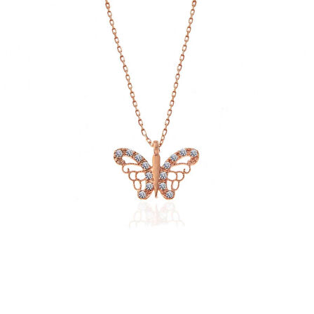 925 Ayar Gümüş Rose Kelebek Kadın Gümüş Kolye T7377 (599599)