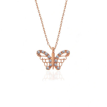 925 Ayar Gümüş Rose Kelebek Kadın Gümüş Kolye T7377 (599599)