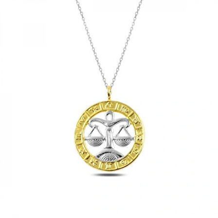 ​925 Ayar Gümüş Gold Terazi Burcu Gümüş Kolye T4928 (599599)